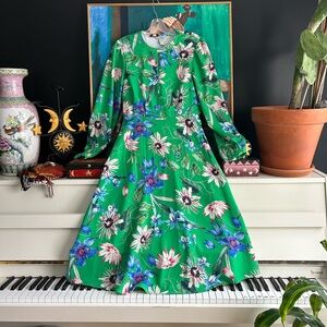 H&M Green Floral Long Sleeve Dress Size 8
